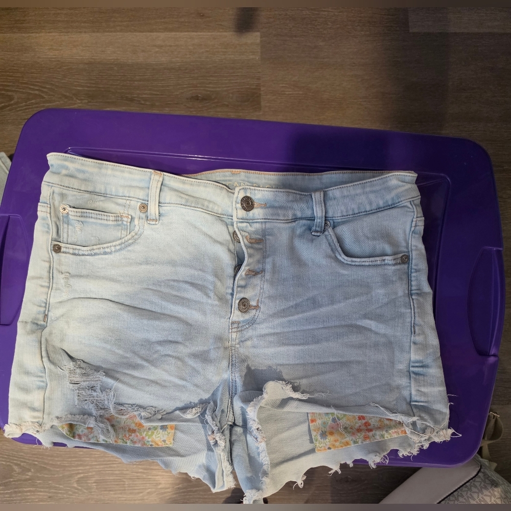 American Eagle Outfitters Light Wash Distressed Denim Shorts